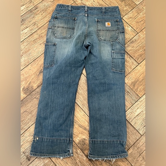 Carhartt double knee medium wash worn in jeans 12x28 - Picture 2 of 6